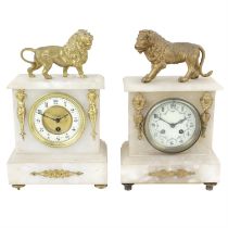 Two 20th century mantel clocks with gilt lion finials