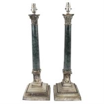 Corinthian column green marble silver plated table lamps