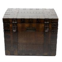 Metal bound oak chest with name plate for F.W.G Greswolde Williams