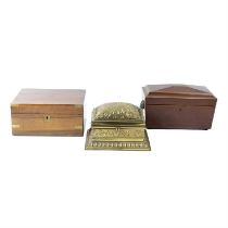 Victorian jewellery casket, writing slope and tea caddy