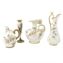 A Royal Worcester vase and jug and two Grainger & Co jugs