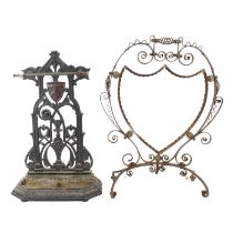 Cast iron umbrella stand and wrought iron frame