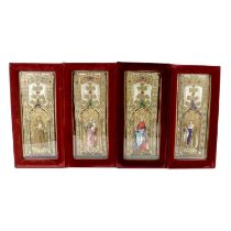 Six framed metal thread silkwork images of saints