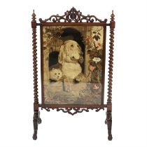 Victorian firescreen with Dignity and Impudence after Landseer