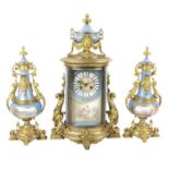 French clock garniture in the manner of Sevres