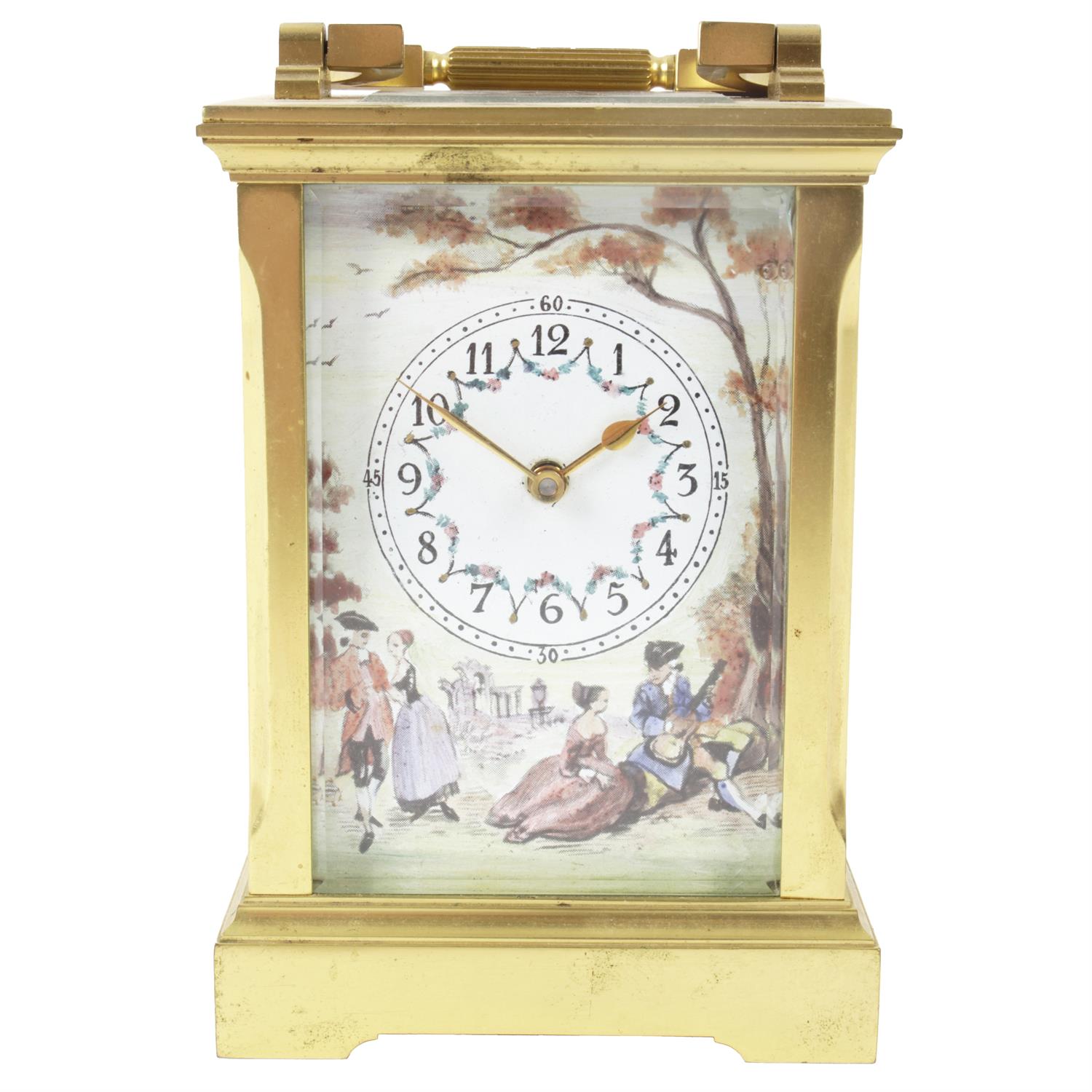 Brass carriage clock with enamel decoration