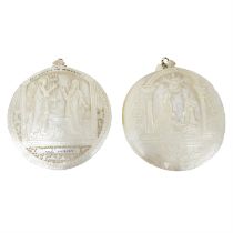 Two carved Mother of Pearl shells