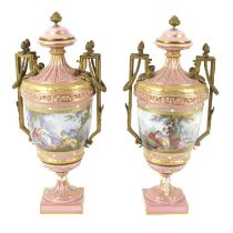 Sevres style twin handled vases