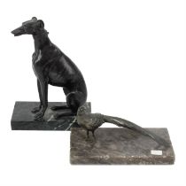 Bronze dog and pheasant desk weight