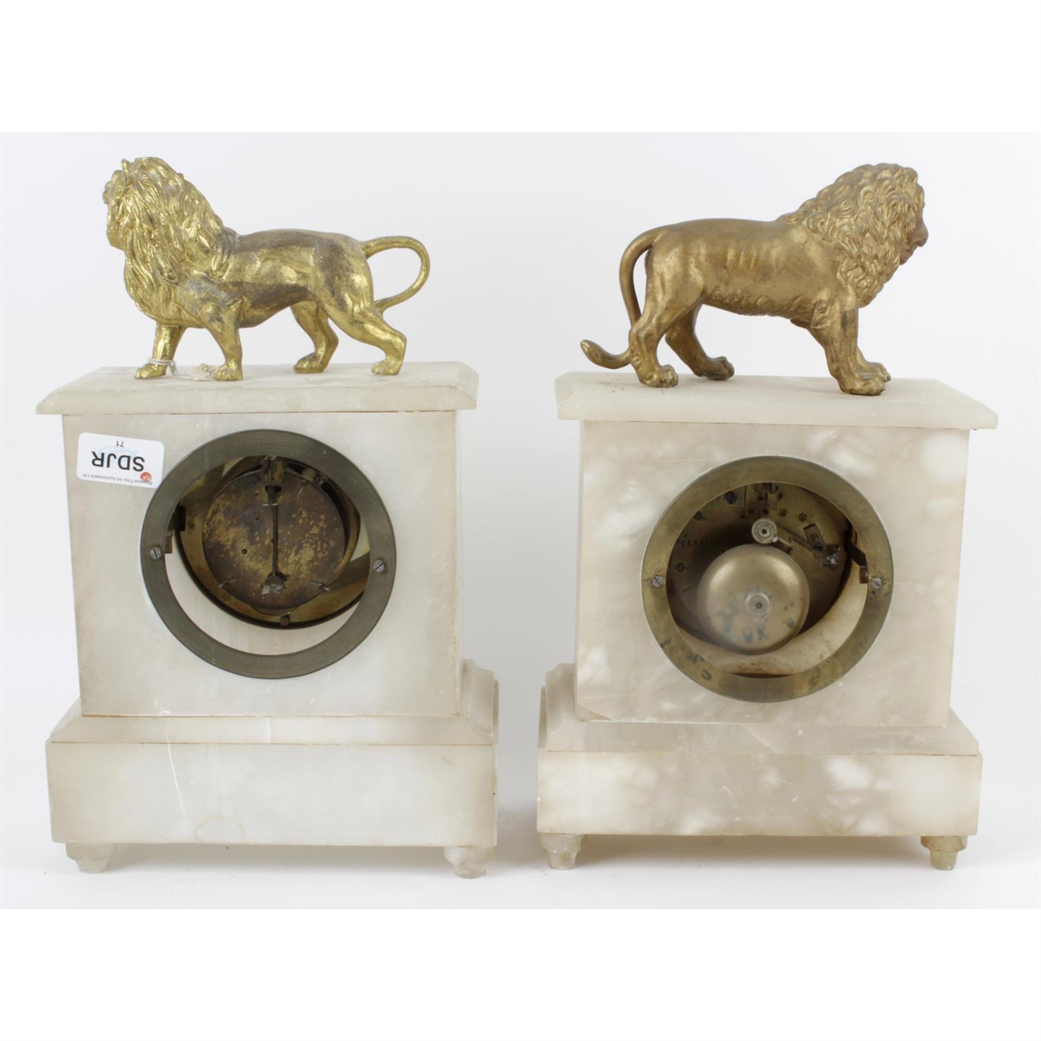Two 20th century mantel clocks with gilt lion finials - Image 4 of 4
