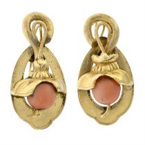 Late 19th century gold coral earrings