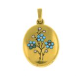 Victorian gold gem-set floral motif locket pendant