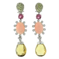 Vari-gem & diamond drop earrings, by Mangiarotti