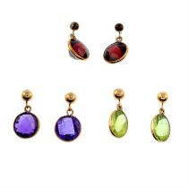 Three pairs of gem earrings