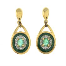 14ct gold emerald & diamond enamel earrings