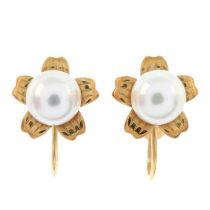 Cultured pearl earrings, by Mikimoto