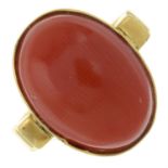 18ct gold coral cabochon ring