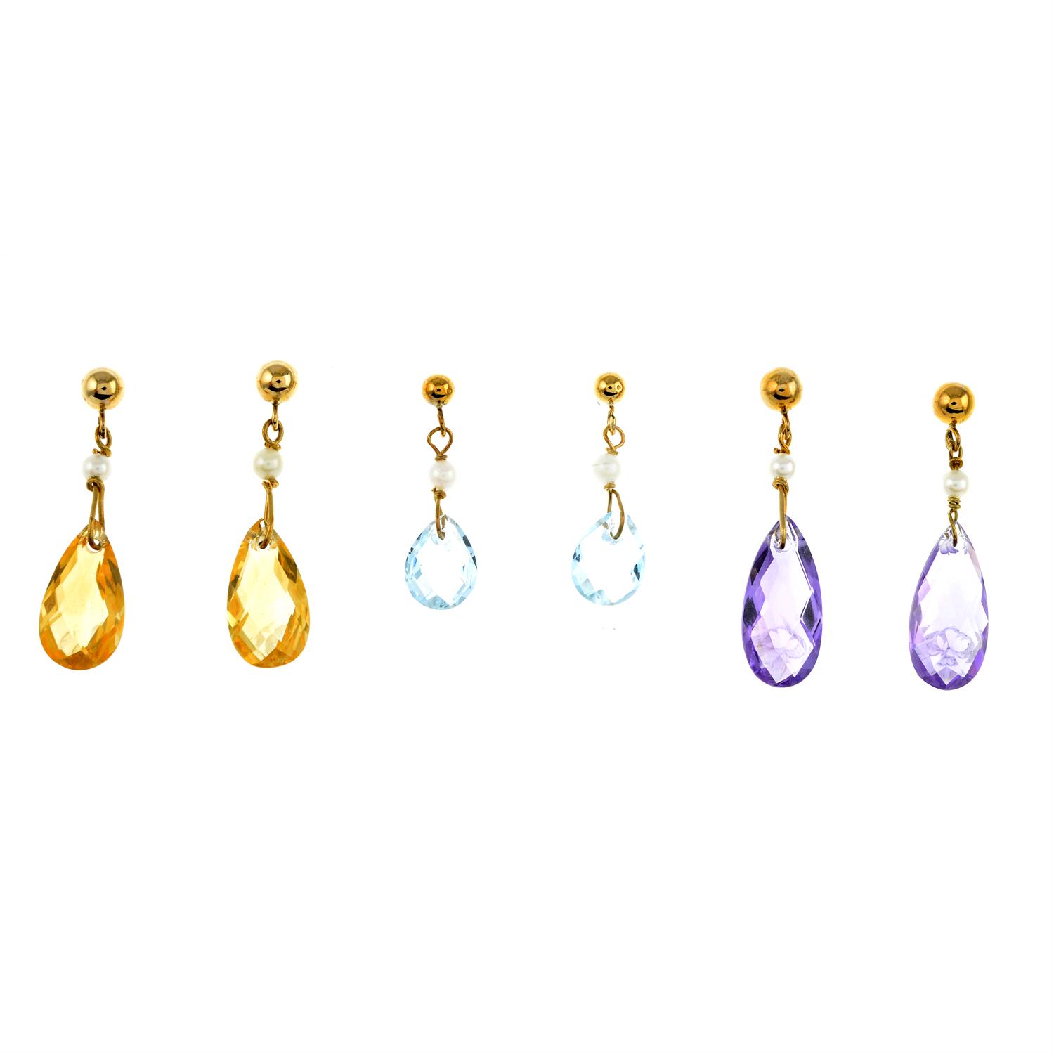 Three pairs of gem earrings