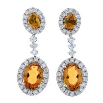 18ct gold citrine & diamond drop earrings