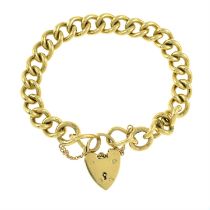 A 9ct gold bracelet, with heart-shape padlock clasp.