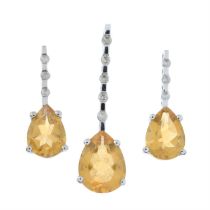 Citrine & diamond pendant & earrings set