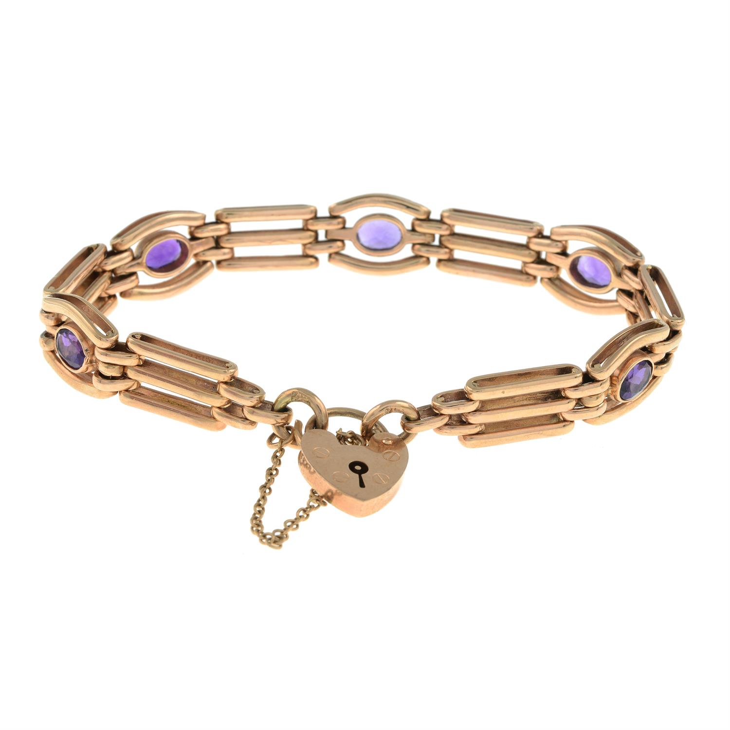 9ct gold amethyst gate bracelet