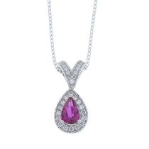 18ct gold ruby & diamond pendant, with chain