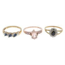 Three gem & diamond rings