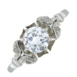 Diamond single-stone ring, with diamond shoulders