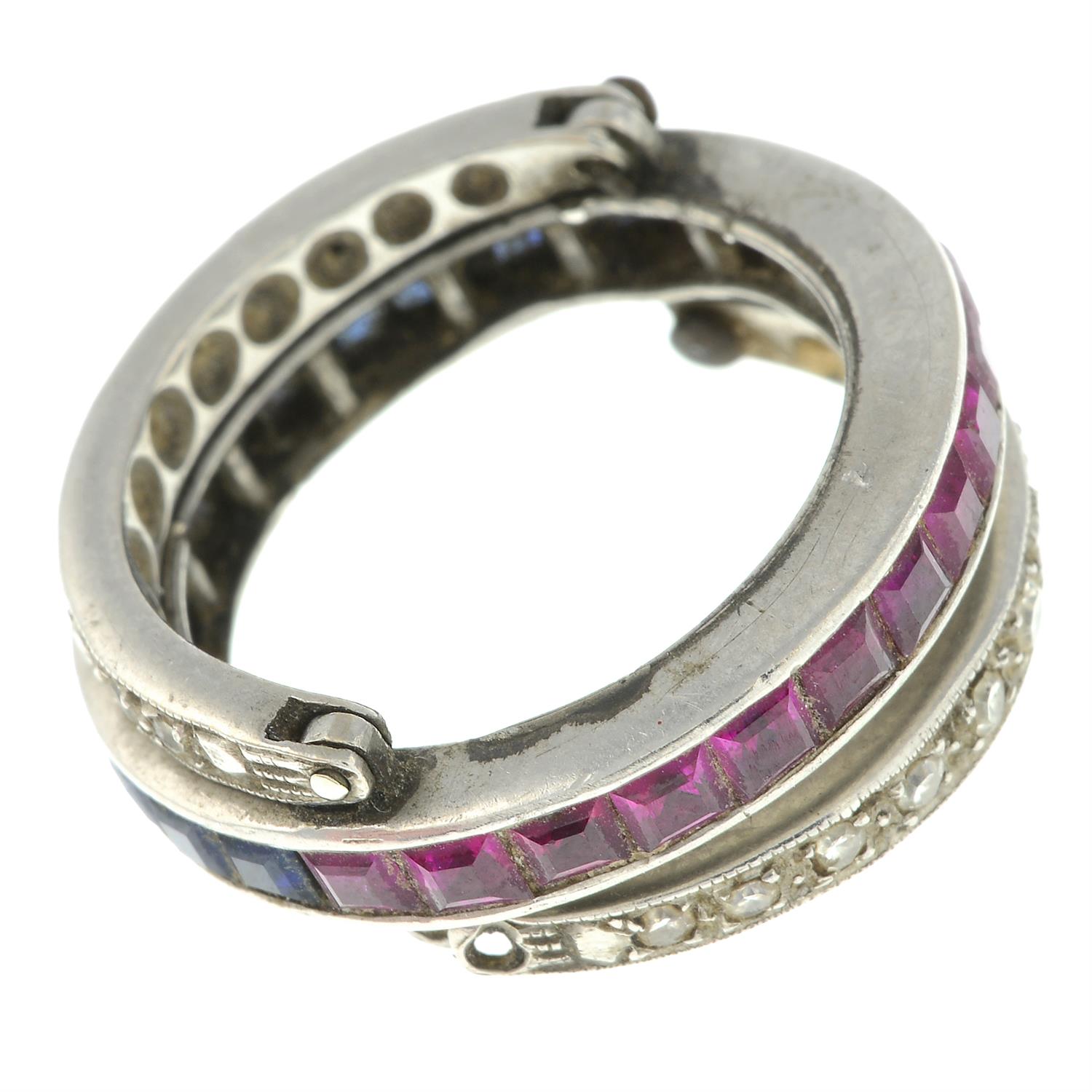 Diamond, synthetic ruby & sapphire hinged ring - Image 2 of 2
