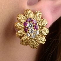 Mid 20th c. 18ct gold ruby & diamond earrings