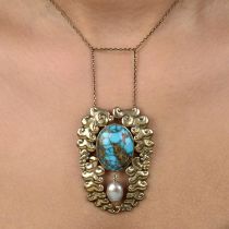 Silver gilt gem necklace, by the Wiener Werkstätte
