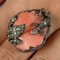 Coral, diamond & gem ring