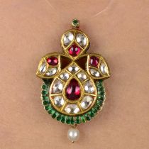 Indian enamel & gem pendant