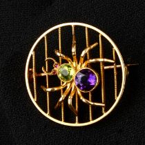 Edwardian 15ct gold gem spider brooch