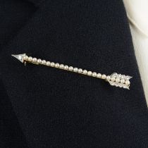 Early 20th c. diamond & seed pearl arrow brooch