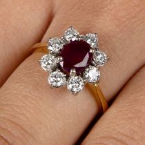 18ct gold ruby and diamond cluster ring