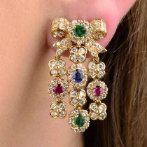 Diamond & gem bow fringe earrings