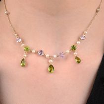Early 20th century 15ct gold gem necklace