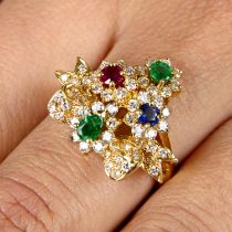 Diamond and gem floral bow ring