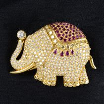 Ruby and diamond elephant brooch