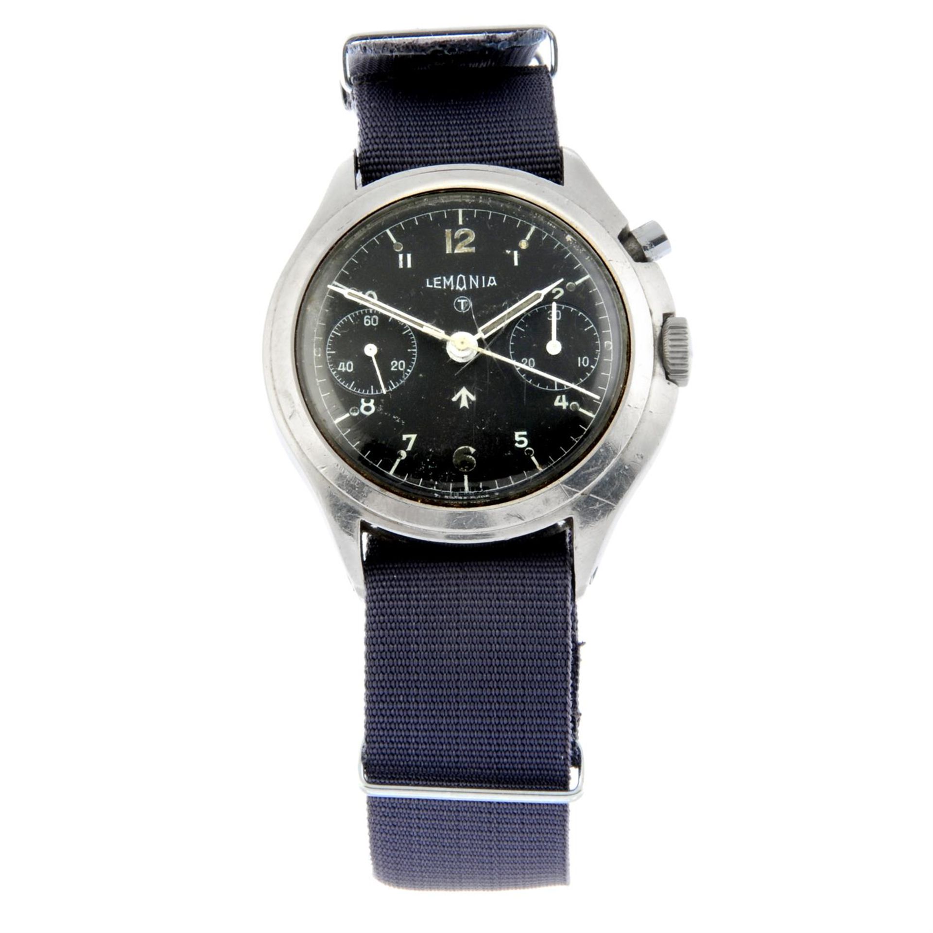 Lemania - a military issue chronograph watch, 40mm.