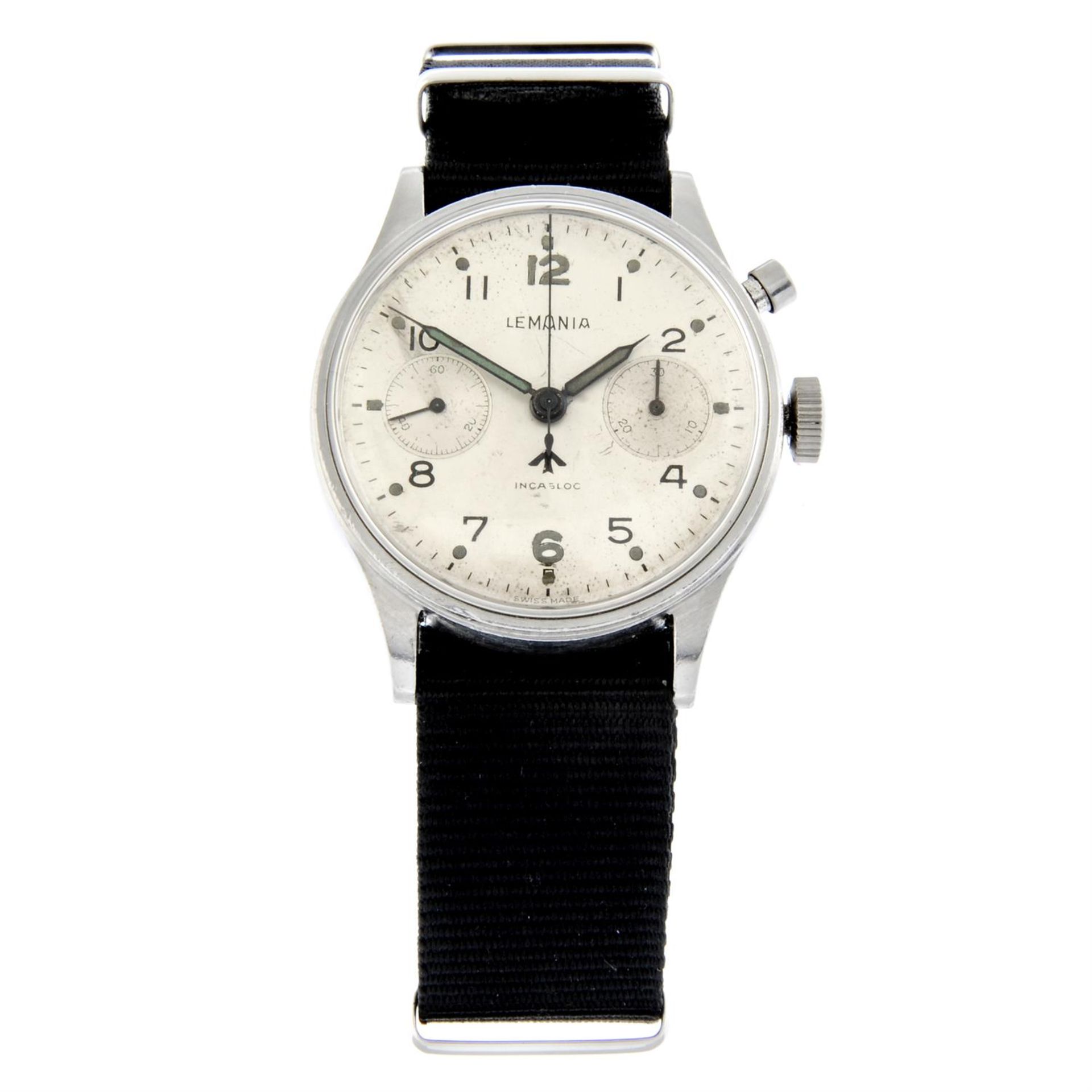 Lemania - a military issue chronograph watch, 38mm.