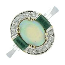 9ct gold opal, emerald & diamond dress ring