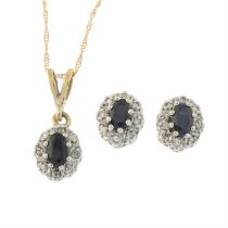 Set 9ct gold sapphire & diamond jewellery