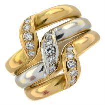 Diamond three-row band ring