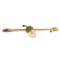 Opal & green gem acorn brooch