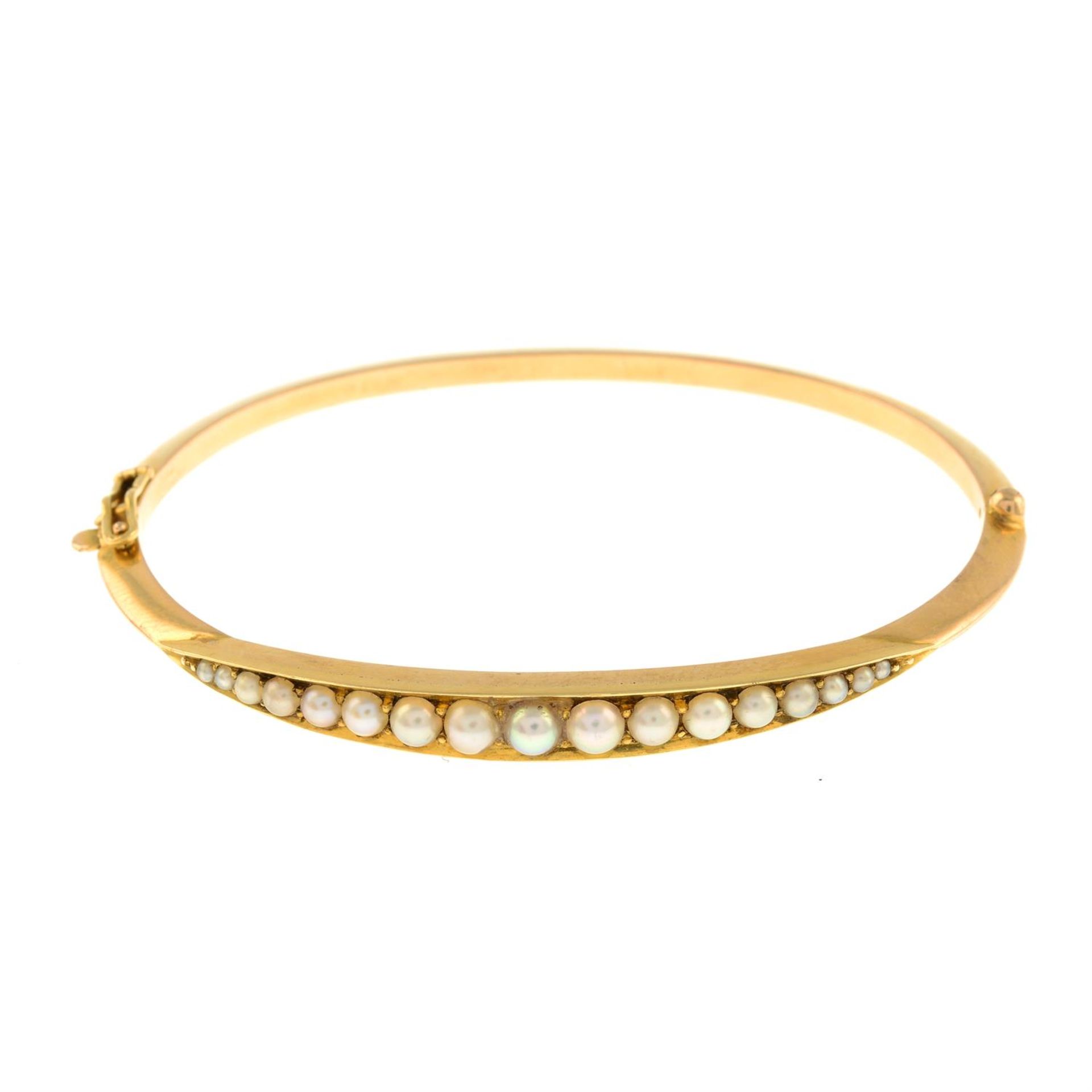 Early 20th century gold split pearl bangle