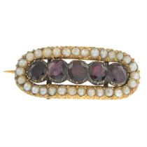 Georgian garnet & split pearl brooch