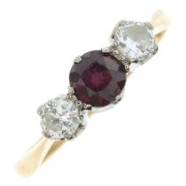 Garnet & diamond three-stone ring